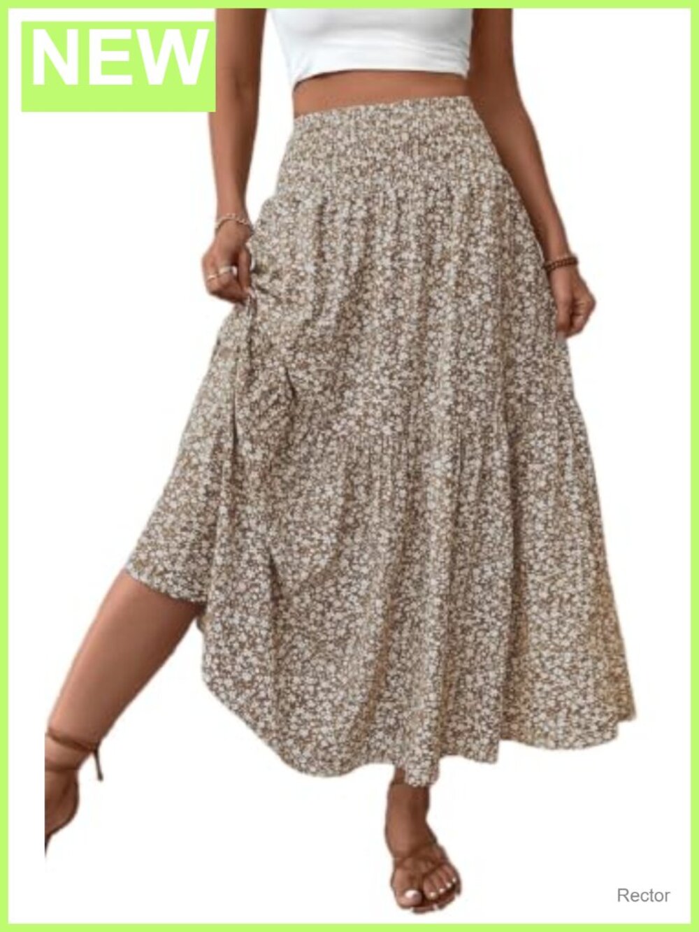 Women's Boho Maxi Skirt Floral Smocked High Waist Long Skirt with Pockets